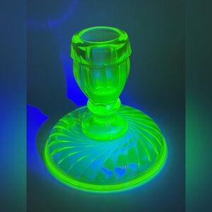 Vintage Vaseline Uranium Optic Twist Glass Candlestick Candle Holder Collectible